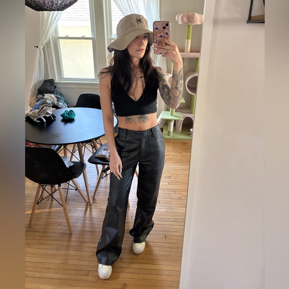 Black Vegan Leather Wide-Leg Pants